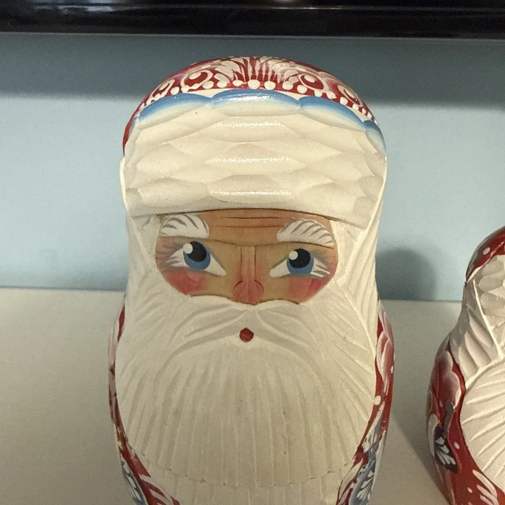 Vtg 5 Pc Russian Nesting Doll Set Hand Carved Santa Signed‎ Ceprueb Tiocao 6